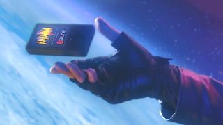 Peter "Star-Lord" Quill reaches out for a Microsoft Zune in a still from the Guardians of the Galaxy franchise